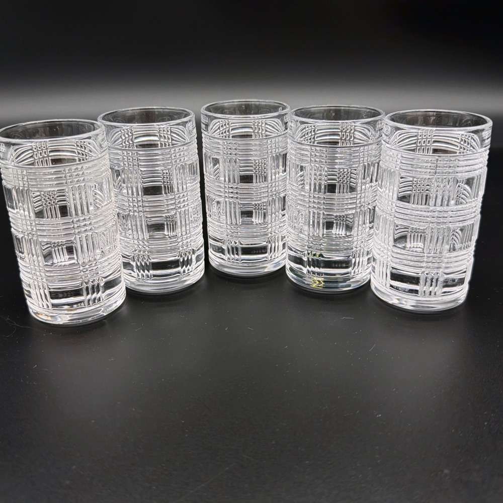 Vintage Ralph Lauren Glen Plaid Lead Crystal Shot Glass Set of 5 Discontinued
